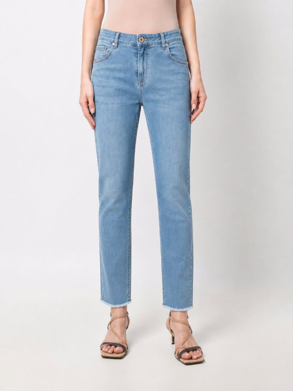 Brunello Cucinelli Monili Jeans Light Blue Frayed Hem Skinny Denim Size 4 29"x27